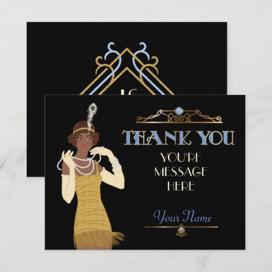 Roaring 20s Afrikaanse Amerikaanse flater Hartelij Bedankkaart (Voorkant / Achterkant)