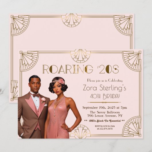 Roaring 20s Afro-Amerikaanse bruiloft Jubileum Kaart (Voorkant / Achterkant)