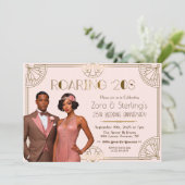 Roaring 20s Afro-Amerikaanse bruiloft Jubileum Kaart (Staand voorkant)