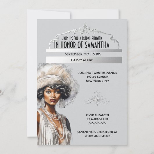 Roaring 20's Afro-Amerikaanse Great Gatsby elegant Kaart (Voorkant)