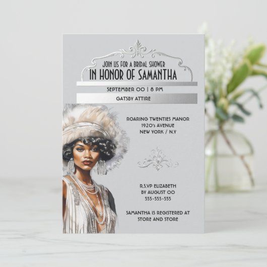 Roaring 20's Afro-Amerikaanse Great Gatsby elegant Kaart (Staand voorkant)