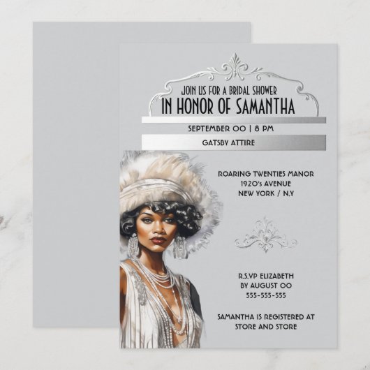 Roaring 20's Afro-Amerikaanse Great Gatsby elegant Kaart (Voorkant / Achterkant)