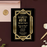 Roaring 20s Art Deco Black | Goud 40e verjaardag Kaart<br><div class="desc">Art Deco Great Gatsby Birthday Party Design in Black and Gold. Ideaal voor een themafeest van 1920. Overeenkomende schrijfmachine beschikbaar in de winkel.</div>