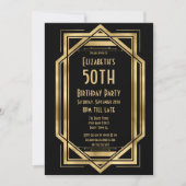 Roaring 20s Art Deco Black | Gouden 50e verjaardag Kaart (Voorkant)