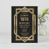 Roaring 20s Art Deco Black | Gouden 50e verjaardag Kaart (Staand voorkant)