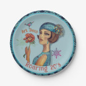 Roaring 20's Art Deco Blauw Papieren Bordje (Voorkant)