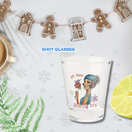 Roaring 20's Art Deco Blauwe Jurk Shot Glas