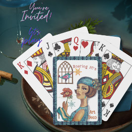 Roaring 20's Art Deco Blue Trim Pokerkaarten