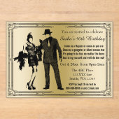 Roaring 20s art deco flapper girl en gangster acryl uitnodigingen (Voorkant)