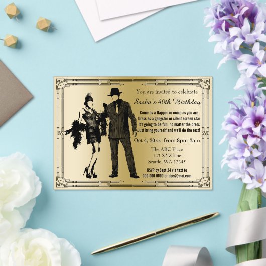 Roaring 20s art deco flapper girl en gangster acryl uitnodigingen (Insitu (Huwelijk))