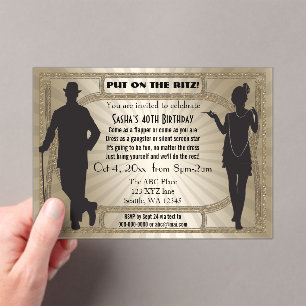 Roaring 20s art deco flapper girl en gangster acryl uitnodigingen