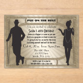 Roaring 20s art deco flapper girl en gangster acryl uitnodigingen (Voorkant)