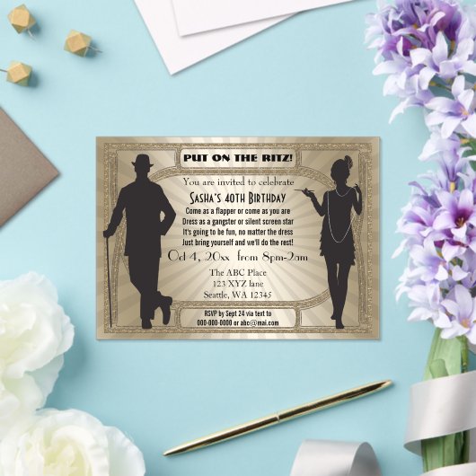 Roaring 20s art deco flapper girl en gangster acryl uitnodigingen (Insitu (Huwelijk))