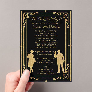 Roaring 20s art deco flapper girl en gangster acryl uitnodigingen