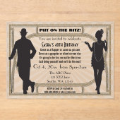 Roaring 20s art deco flapper girl en gangster acryl uitnodigingen (Voorkant)