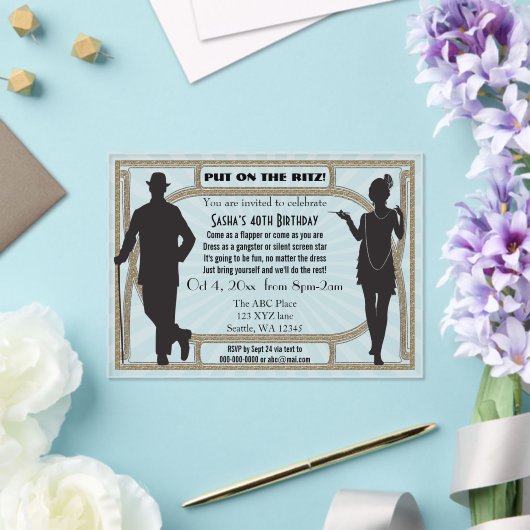 Roaring 20s art deco flapper girl en gangster acryl uitnodigingen (Insitu (Huwelijk))
