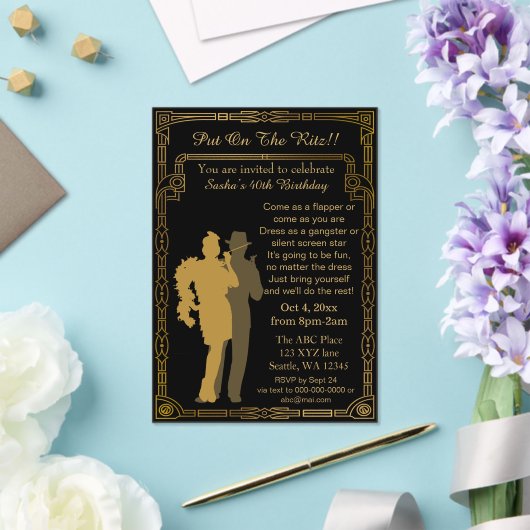 Roaring 20s art deco flapper girl en gangster acryl uitnodigingen (Insitu (Huwelijk))