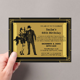 Roaring 20s art deco flapper girl en gangster acryl uitnodigingen