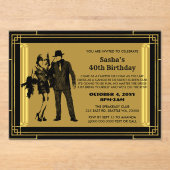 Roaring 20s art deco flapper girl en gangster acryl uitnodigingen (Voorkant)