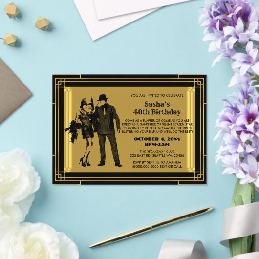 Roaring 20s art deco flapper girl en gangster acryl uitnodigingen (Insitu (Huwelijk))