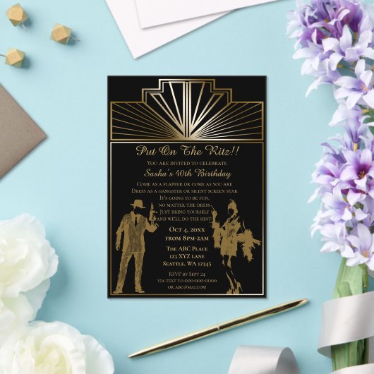 Roaring 20s art deco flapper girl en gangster acryl uitnodigingen (Insitu (Huwelijk))