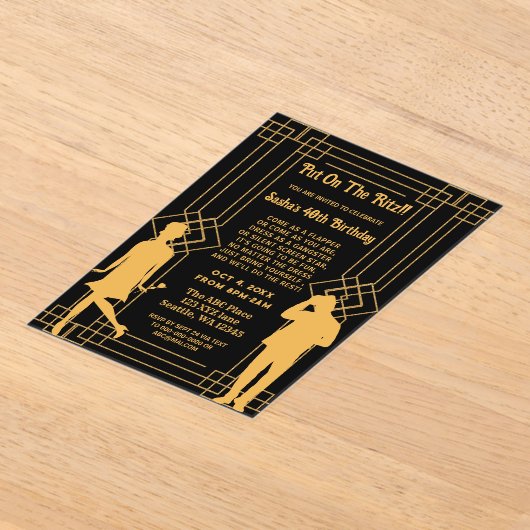 Roaring 20s art deco flapper girl en gangster acryl uitnodigingen (Laagn)