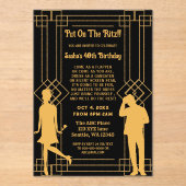 Roaring 20s art deco flapper girl en gangster acryl uitnodigingen (Voorkant)