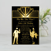 Roaring 20s art deco flapper girl en gangster folie uitnodiging (Staand Voorkant)