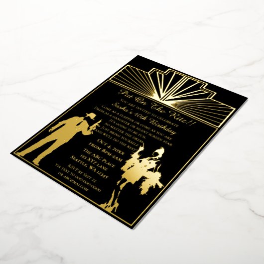Roaring 20s art deco flapper girl en gangster folie uitnodiging (Gedraaid)