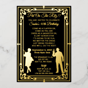 Roaring 20s art deco flapper girl en gangster folie uitnodiging