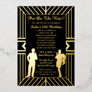 Roaring 20s art deco flapper girl en gangster folie uitnodiging