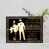 Roaring 20s art deco flapper girl en gangster folie uitnodiging (Staand Voorkant)