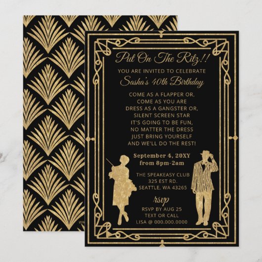 Roaring 20s art deco flapper girl en gangster inv kaart (Voorkant / Achterkant)