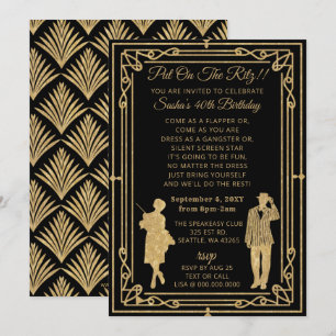 Roaring 20s art deco flapper girl en gangster inv kaart