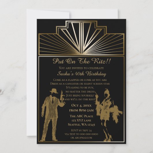 Roaring 20s art deco flapper girl en gangster kaart (Voorkant)