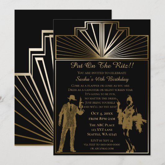 Roaring 20s art deco flapper girl en gangster kaart (Voorkant / Achterkant)