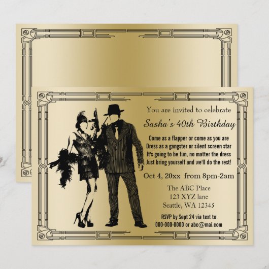 Roaring 20s art deco flapper girl en gangster kaart (Voorkant / Achterkant)