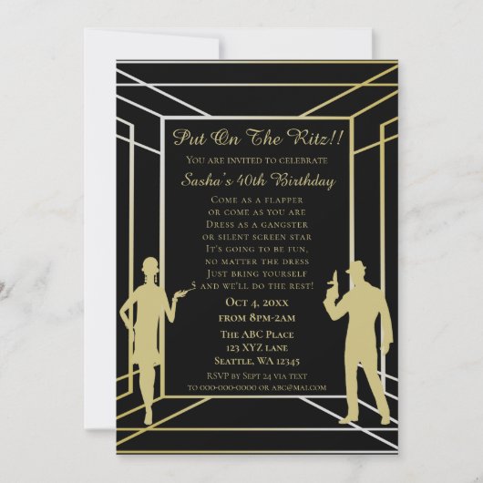 Roaring 20s art deco flapper girl en gangster kaart (Voorkant)