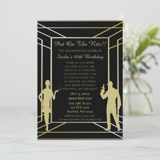 Roaring 20s art deco flapper girl en gangster kaart (Staand voorkant)