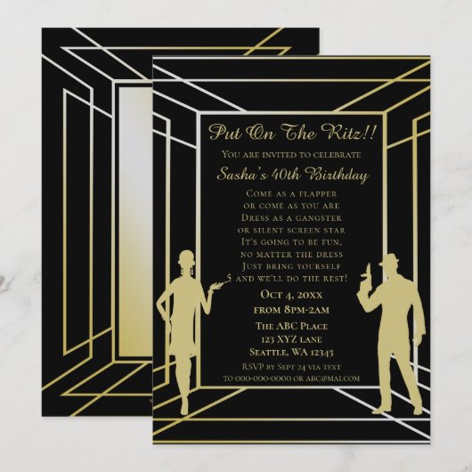 Roaring 20s art deco flapper girl en gangster kaart (Voorkant / Achterkant)