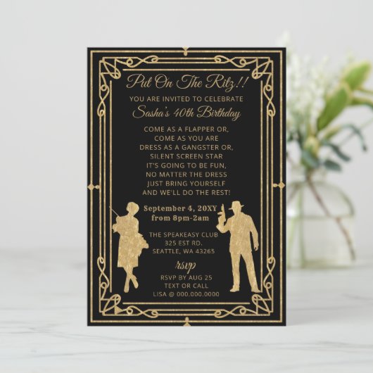 Roaring 20s art deco flapper girl en gangster kaart (Staand voorkant)