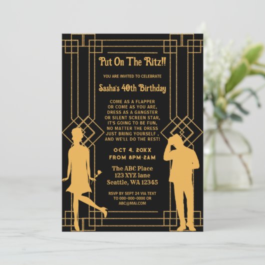 Roaring 20s art deco flapper girl en gangster kaart (Staand voorkant)