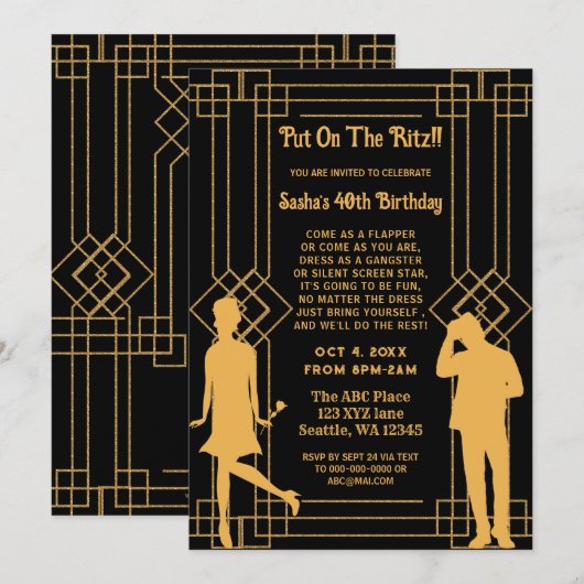 Roaring 20s art deco flapper girl en gangster kaart (Voorkant / Achterkant)