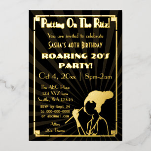 Roaring 20s art deco flapper girl folie uitnodiging