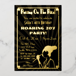 Roaring 20s art deco flapper girl folie uitnodiging