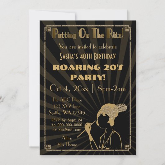 Roaring 20s art deco flapper girl uitnodiging (Voorkant)