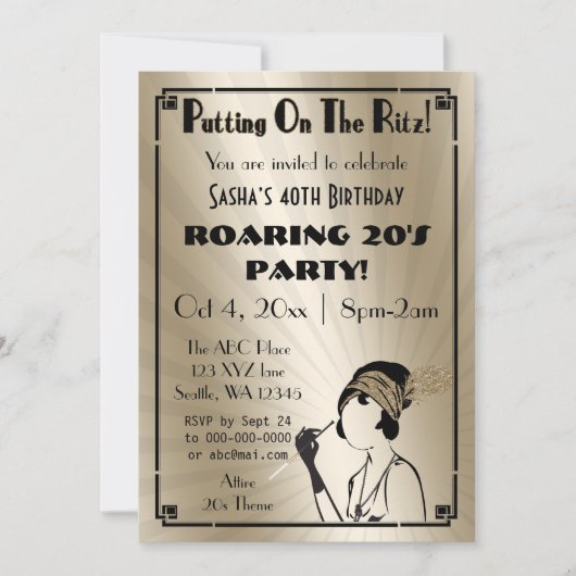 Roaring 20s art deco flapper girl uitnodiging (Voorkant)