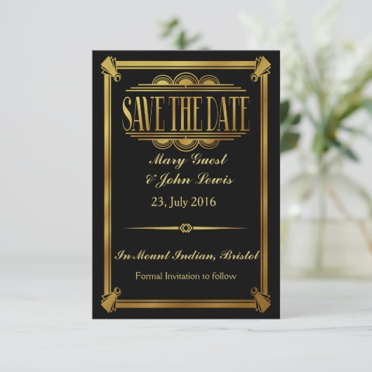 Roaring 20's Art Deco Gatsby Save The Date (Staand voorkant)