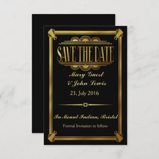 Roaring 20's Art Deco Gatsby Save The Date (Voorkant / Achterkant)