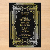 Roaring 20s art deco grote gatsby verjaardag acryl uitnodigingen (Voorkant)